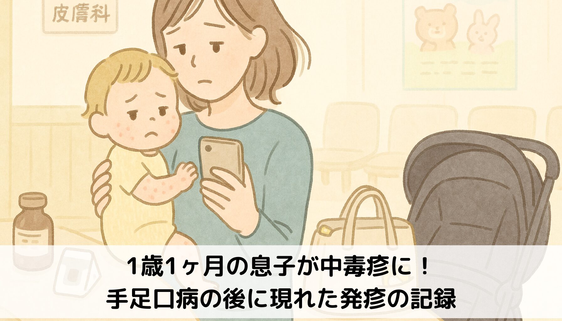 中毒疹の赤ちゃん、心配するママ、皮膚科、小児科