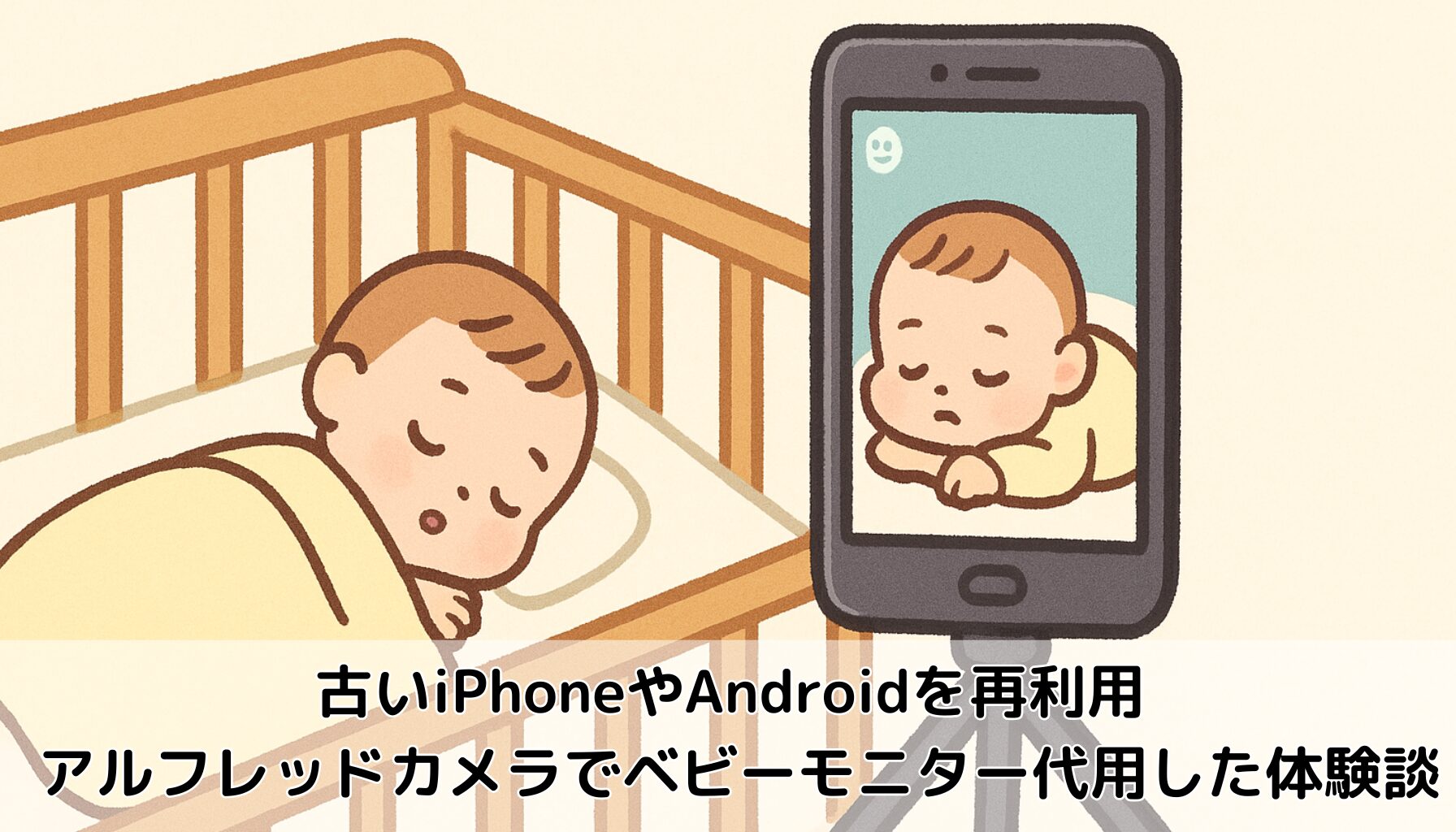 古いiPhone、Android、アルフレッドカメラ、ぐっすり眠る赤ちゃん